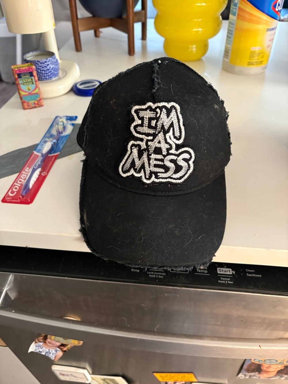 Black 'I'm A Mess' Distressed Baseball Cap